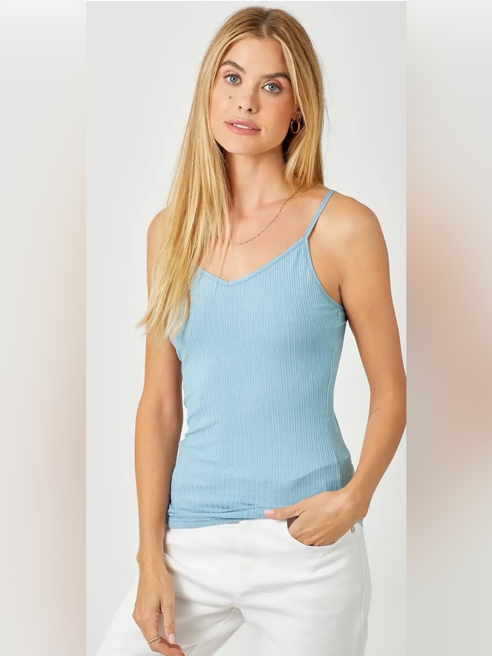 Mystree Ribbed Knit Cami Tank Top NWT Light Blue Size Medium